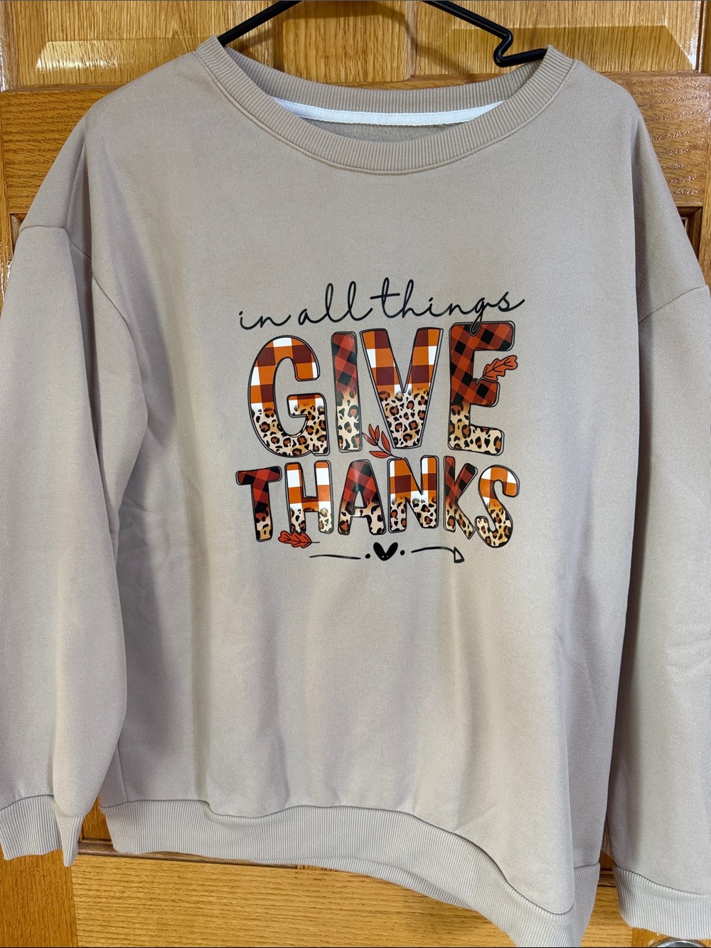 Give Thanks Printed Beige Sweatshirt NWOT